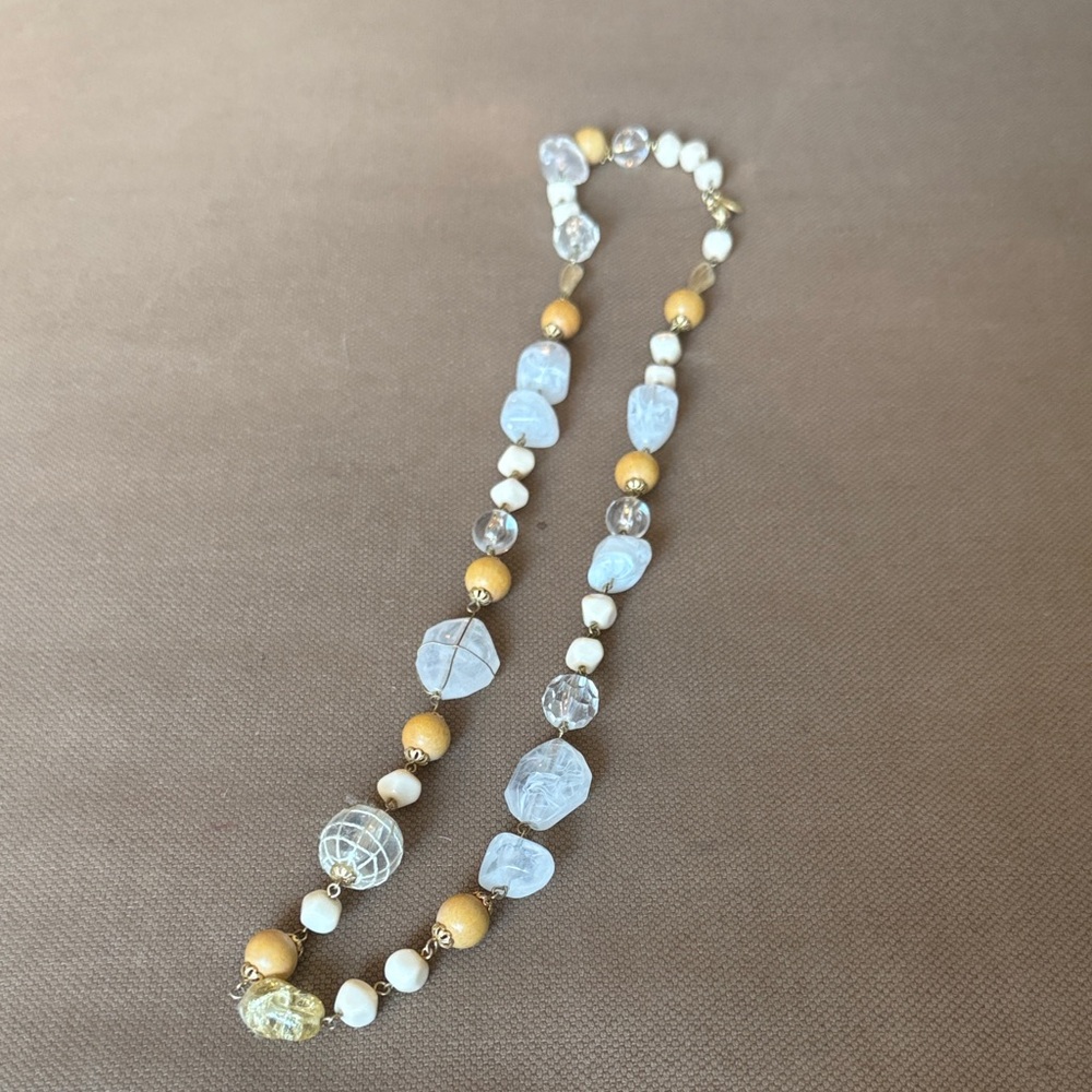 Gold, Tan and White Beaded Necklace